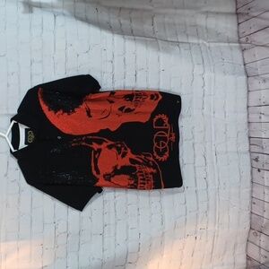 GOLD Leaf Mens‎ Bling Black & Red   Skull Cotton Shirt M   New